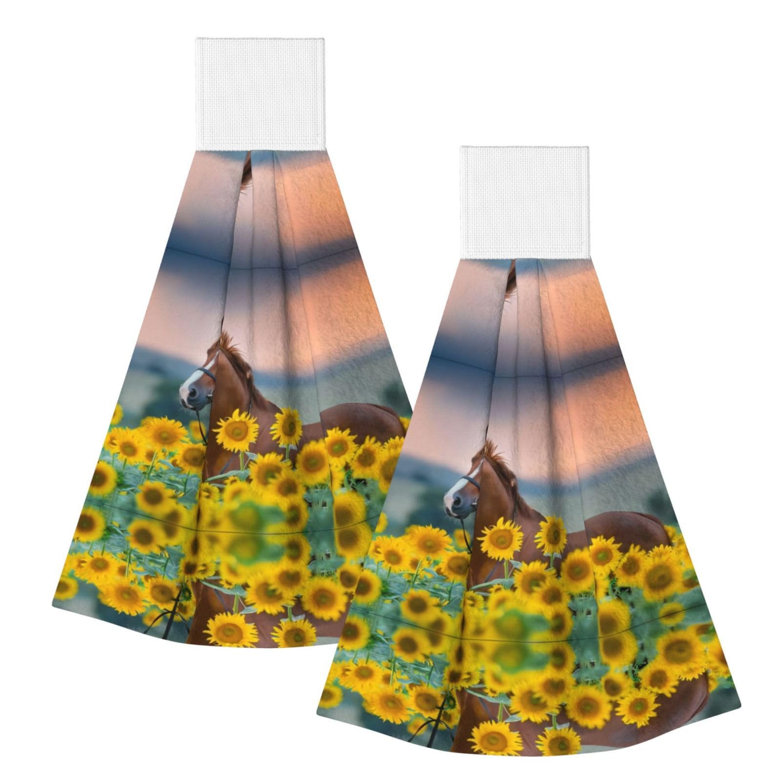 Yellow Sunflower Horse Highly Absorbent Dish Towels Soft Coral Fleece Wipe