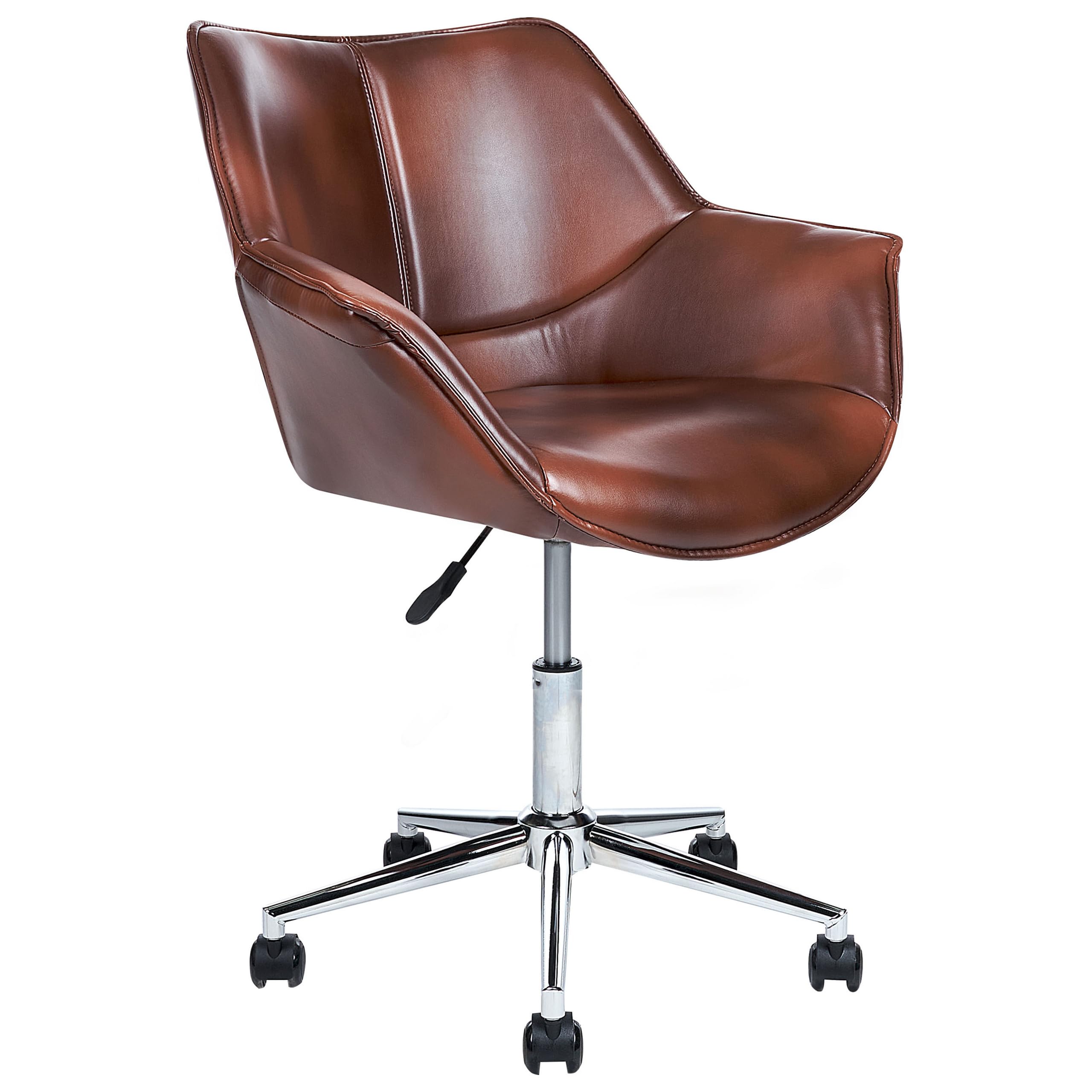 Beliani Élégant Fauteuil de Bureau Pivotant à Hauteur Réglable en Cuir PU Marron Newdale