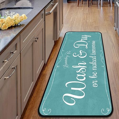 Miniatura 4 de Alfombra rústica para lavandería, antideslizante, lavable a máquina, decoración de lavandería para cocina, baño, baño (verde-3, 40 x 20 pulgadas)