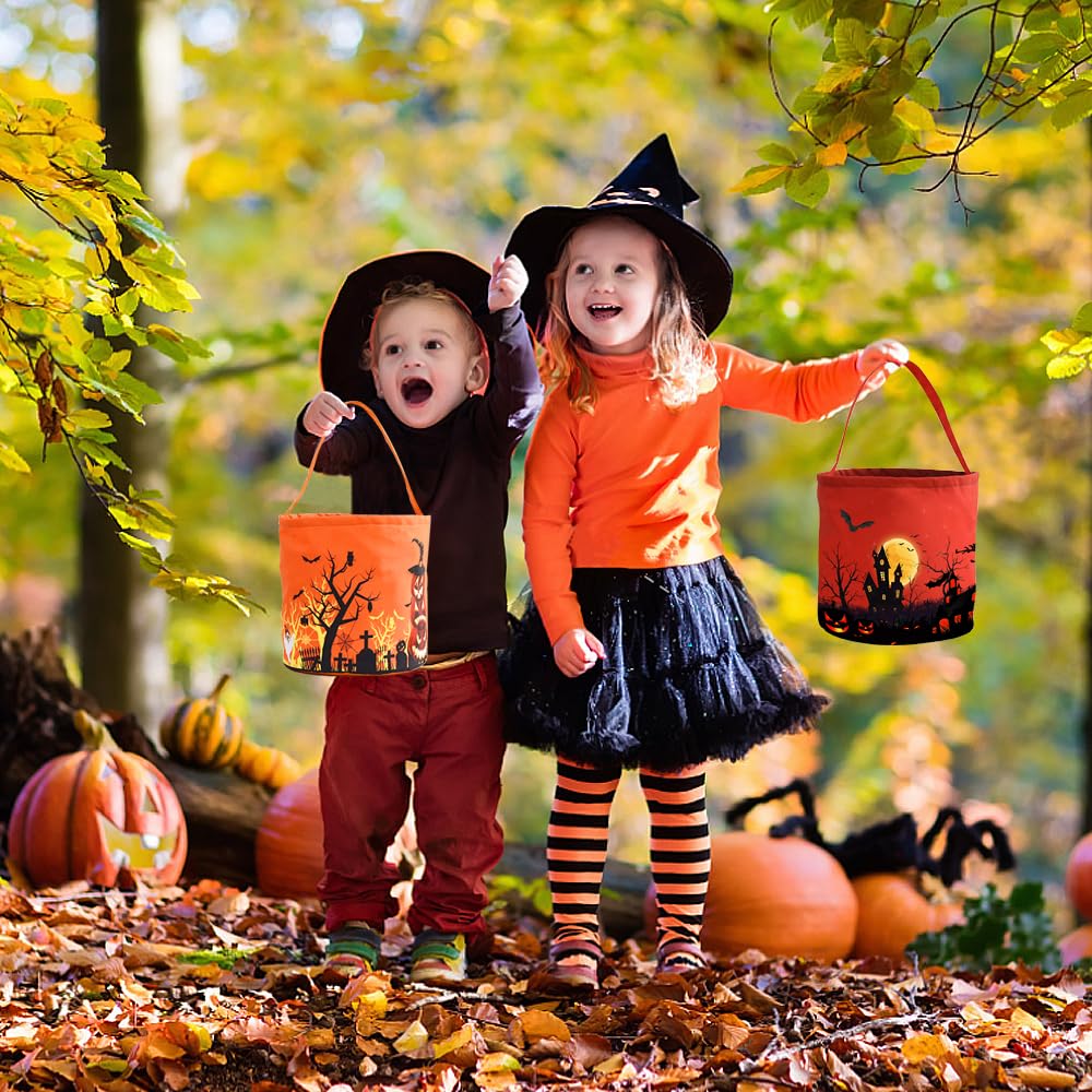 2 Sacs Citrouille Halloween Avec LED + 6 Autocollants Lumineux - Déco Et Collecte Bonbons - 6