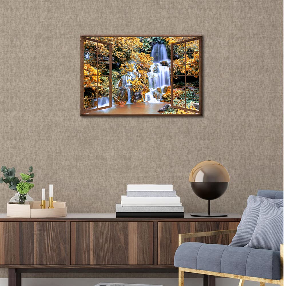 3D Open Wooden Window Wall Art Canvas Waterfall View Print Paintings Framed Home Decor Paintings to Hang on Walls for Living Room Bathroom Ready to Hang 16x24inch - Image 3