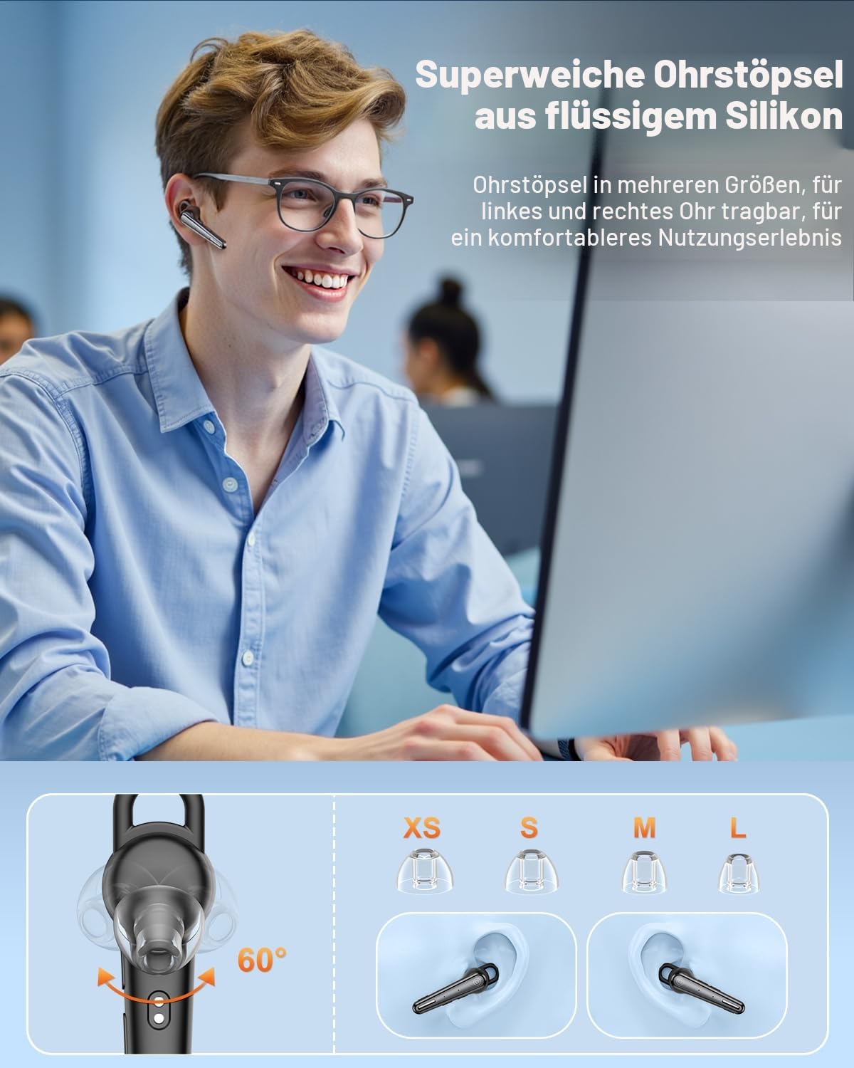 New Bee Bluetooth Headset Ultraleicht Wireless Freisprech Headset V5.1, CVC 8.0 Dual ENC Geräuschunterdrückung Mikrofon 50h Gesprächszeit Bluetooth-Ohrhörer mit Ladecase für iPhone,Android,Laptop