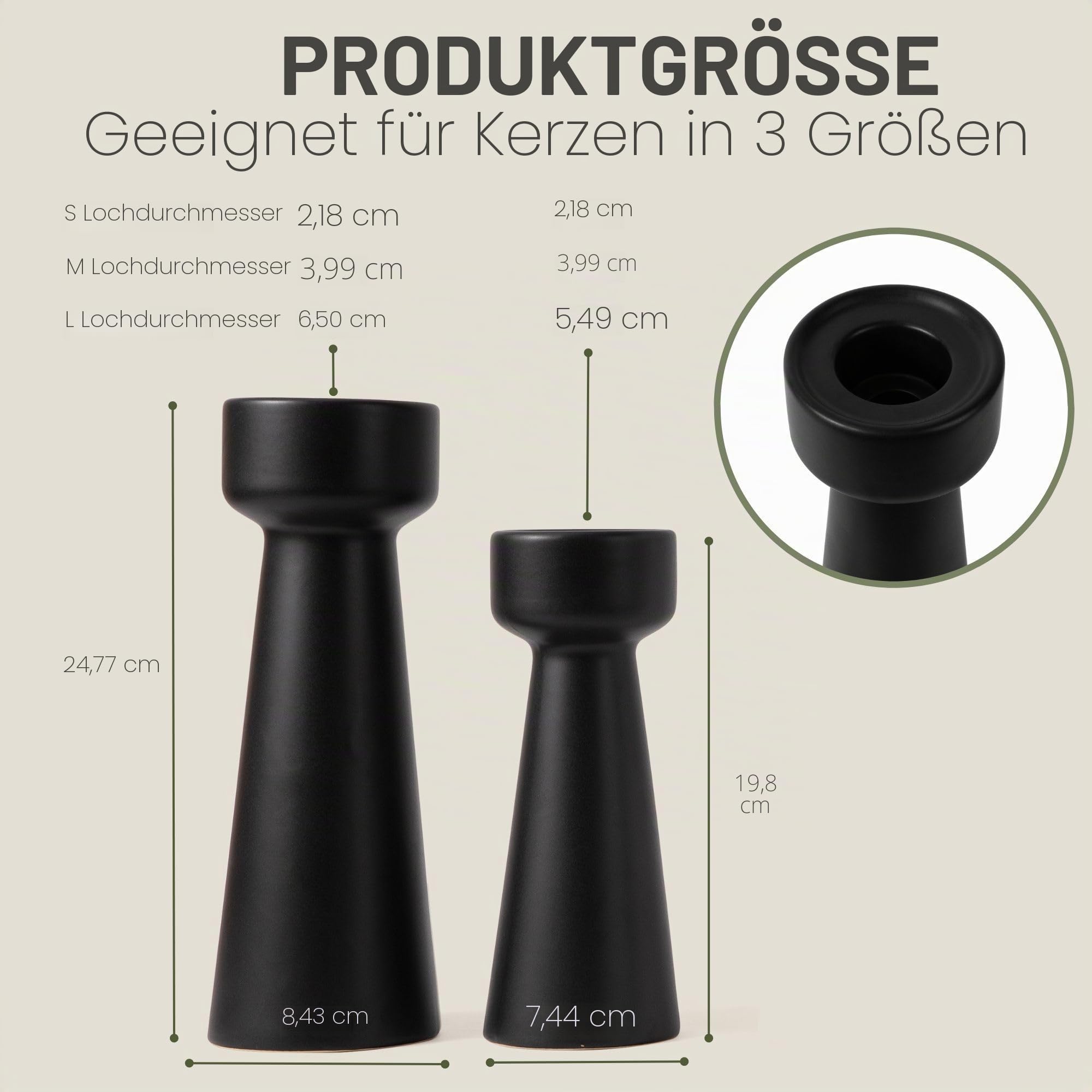 Kerzenhalter aus Keramik Kerzenständer S&L 2 Stück | Matt Schwarz, Dekorative Kerzenständer, für Heimdekoration Esszimmer, Wohnzimmer, Hochzeitsfeier, Aromatherapie, Votiv