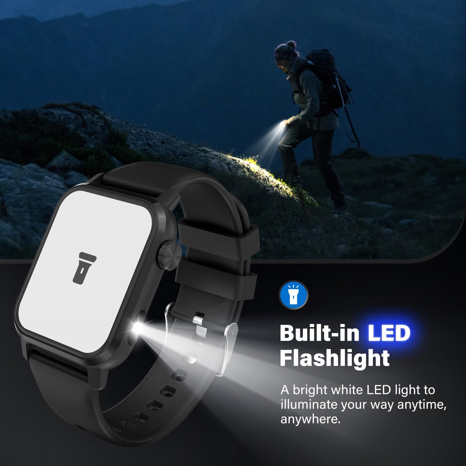 Smart Watch, 1.85" HD Display, 3D Dynamic Dial, 60Hz High Refresh, Bluetooth Calling, LED Flashlight, 100+ Sports Modes (Black)