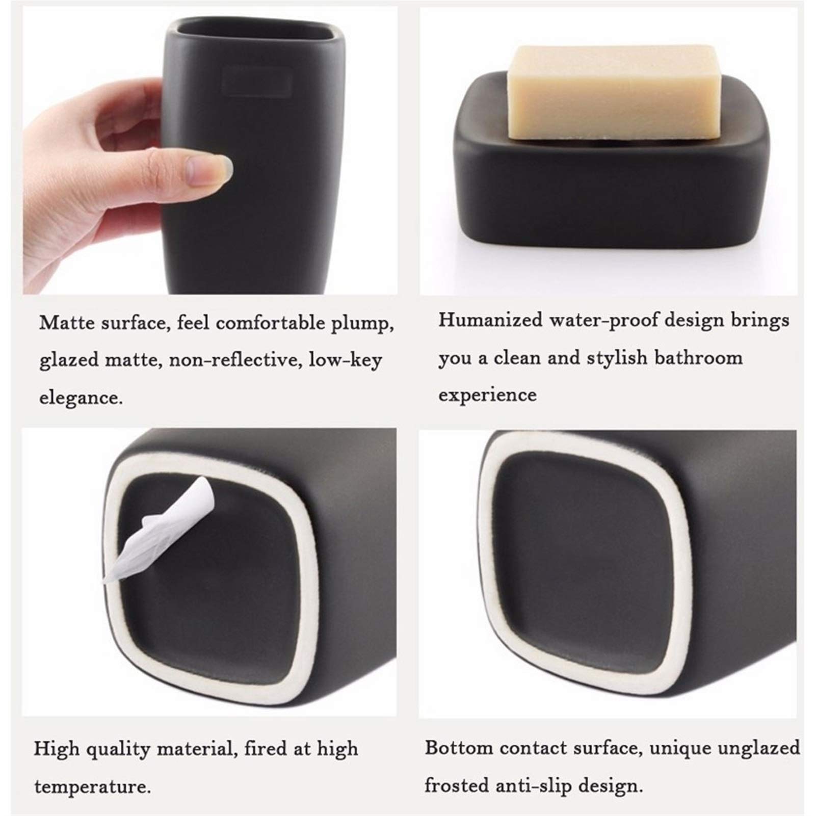 Distributore di sapone Set di accessori da bagno da 5 pezzi in ceramica dall'aspetto opaco Il set include: distributore di lozione, porta spazzolino, porta sapone e 2 bicchieri per collutorio, d