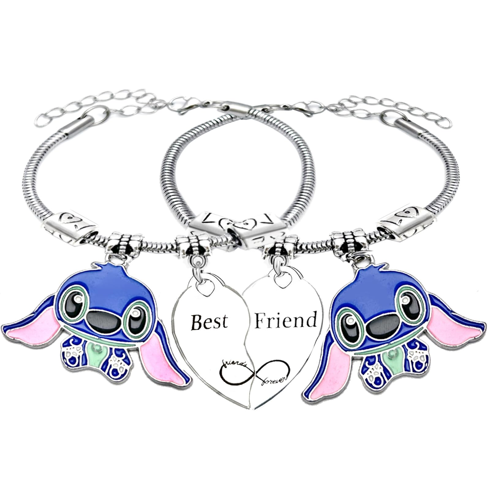 BJPERFMS Pulseras Stitch, 2 Piezas Lilo y Stitch Pulseras, Stitch Pulsera Amistad, Stitch Pulsera Ajustable, Stitch Pulseras de la Amistad, Stitch Joyería, Regalo para Fiestas de Cumpleaños para Mejores Amigos