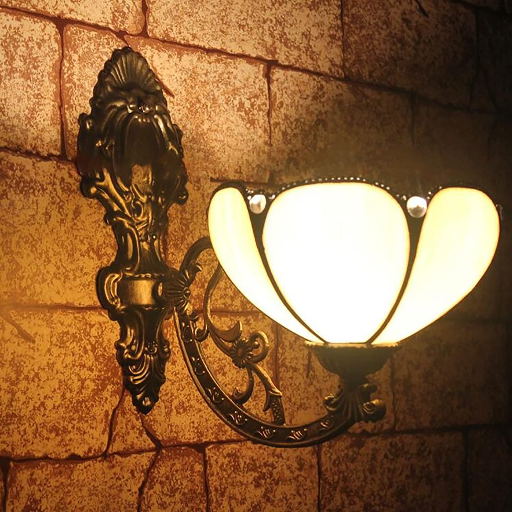 Tiffany Style Wandleuchte Gebackenes Kunstglas LED Wandleuchte Gelbe Und Weiße Rustikale Dekorative Wandleuchte Für Flur-Nacht-Wohnzimmer