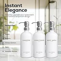 Vista 2 de White Shampoo and Conditioner Dispenser Set by Brighter Barns - Shower Dispenser for Bathroom - Refillable Plastic Shampoo Bottle & Stainless Steel