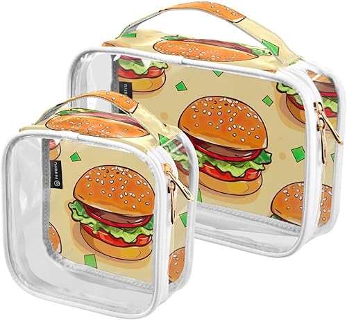 Funny Hamburger Clear Toiletry Bag for Traveling,2 Pack Makeup Cosmetic Bag with Zipper,Travel Bag for Toiletries,Travel Essentials 21215139