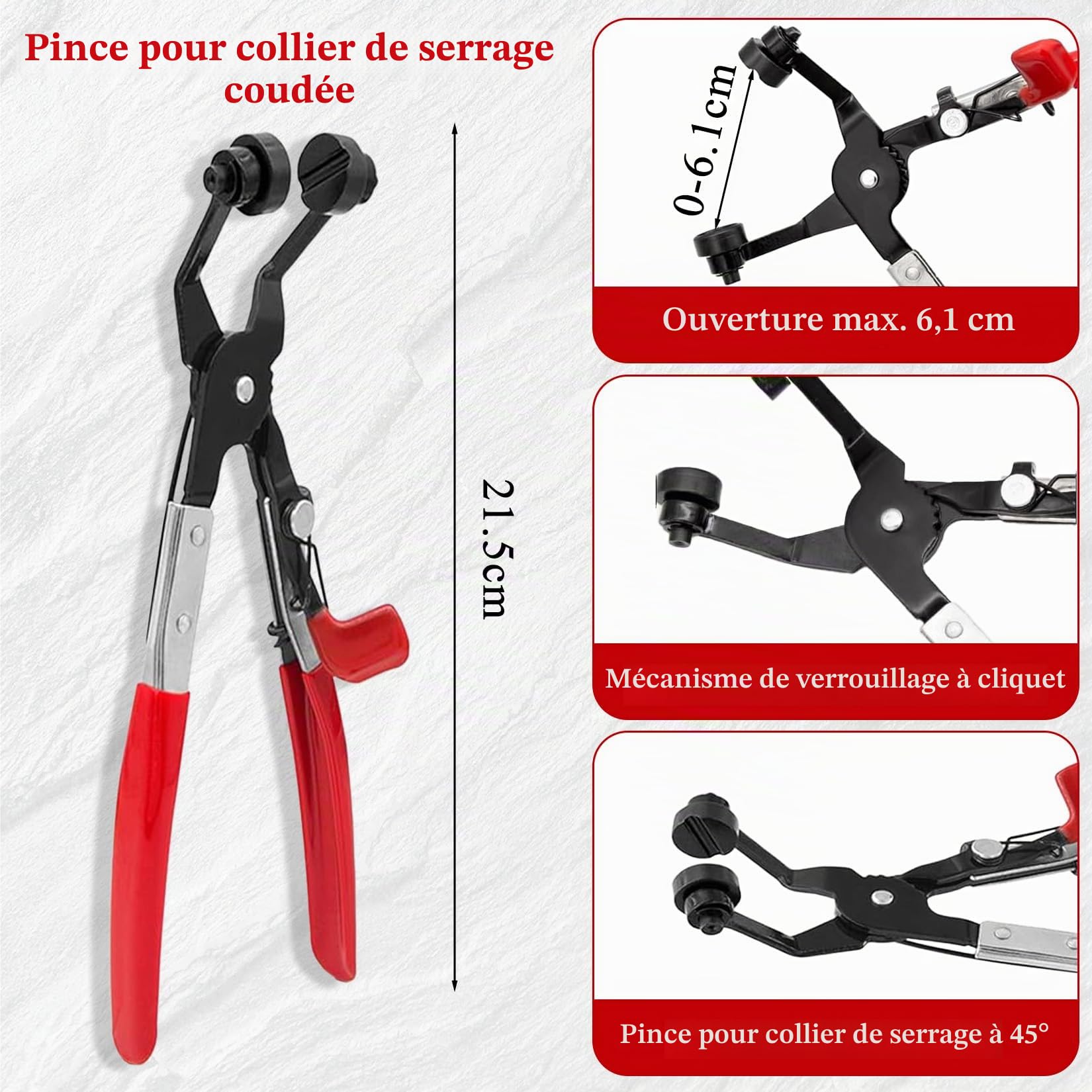 Herbst Lot de 4 pinces à colliers de serrage avec col droit pour l'entretien du véhicule