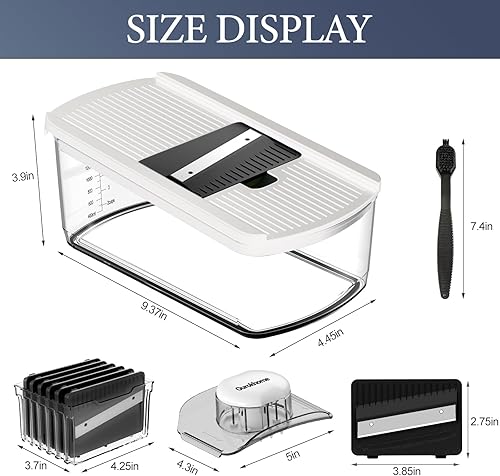 Miniatura 7 de Ourokhome Cortador de mandolina de verduras, trituradora de alimentos de cocina segura a mano con 6 cuchillas de mandolina, cortador de gofres