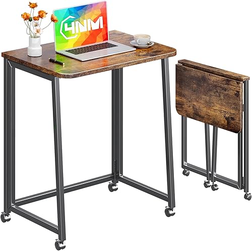 Miniatura 8 de 4NM Escritorio plegable pequeño de 31.6 pulgadas, escritorio plegable de oficina en casa, mesa de estudio para dormitorio pequeño que ahorra natural