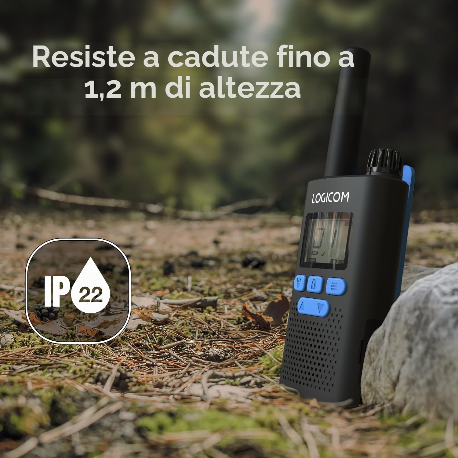 Logicom Essential Walkie Talkie Ricaricabile Adulti Professionali, Canale 16 Ricetrasmittenti PMR, Radio Trasmittenti Kit Sopravvivenza - Set di 2