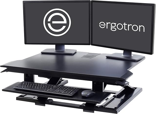 Ergotron  WorkFit-TX Standing Desk Converter, Dual Monitor Sit Stand Ergonomic Desk Riser for Tabletops  32 Inch Width, Black