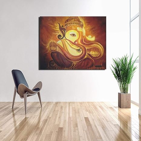 Amazon Co Jp ガネーシャ壁紙キャンバス絵画プリントリビングルーム家の装飾現代の壁アート油絵ポスター写真50x70cmフレームレス ホーム キッチン