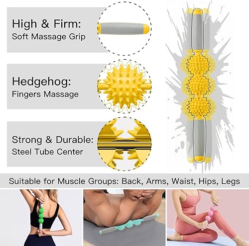 Miniatura 8 de Rodillo muscular para fascia, masajeador de celulitis, rodillo de fascia para celulitis y dolores musculares, cuello, pierna, espalda, punto de