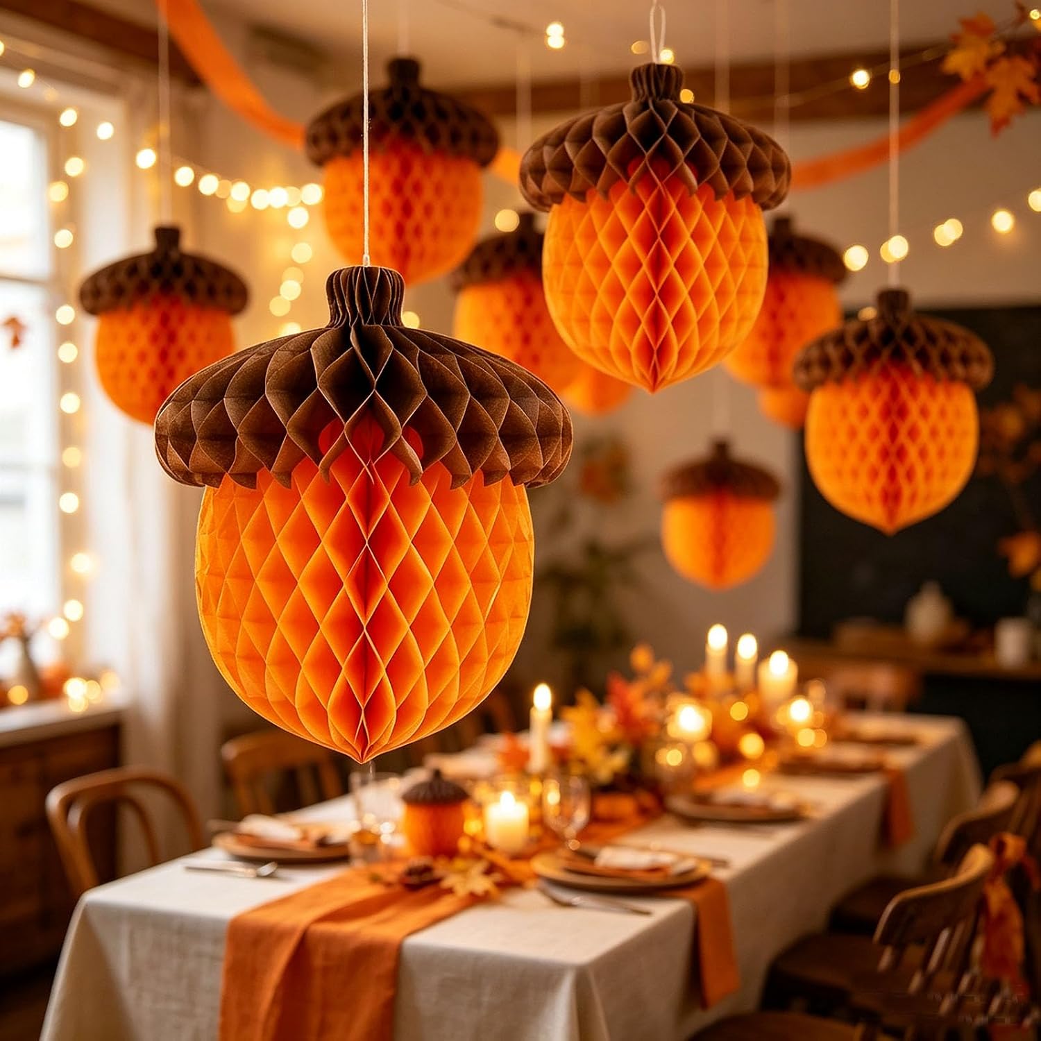 12 Pack Fall Acorn Honeycomb Ball Decorations Tissue Paper Honeycomb Centerpiece Hanging Ornaments for Autumn Thanksgiving Halloween Birthday Party Decor