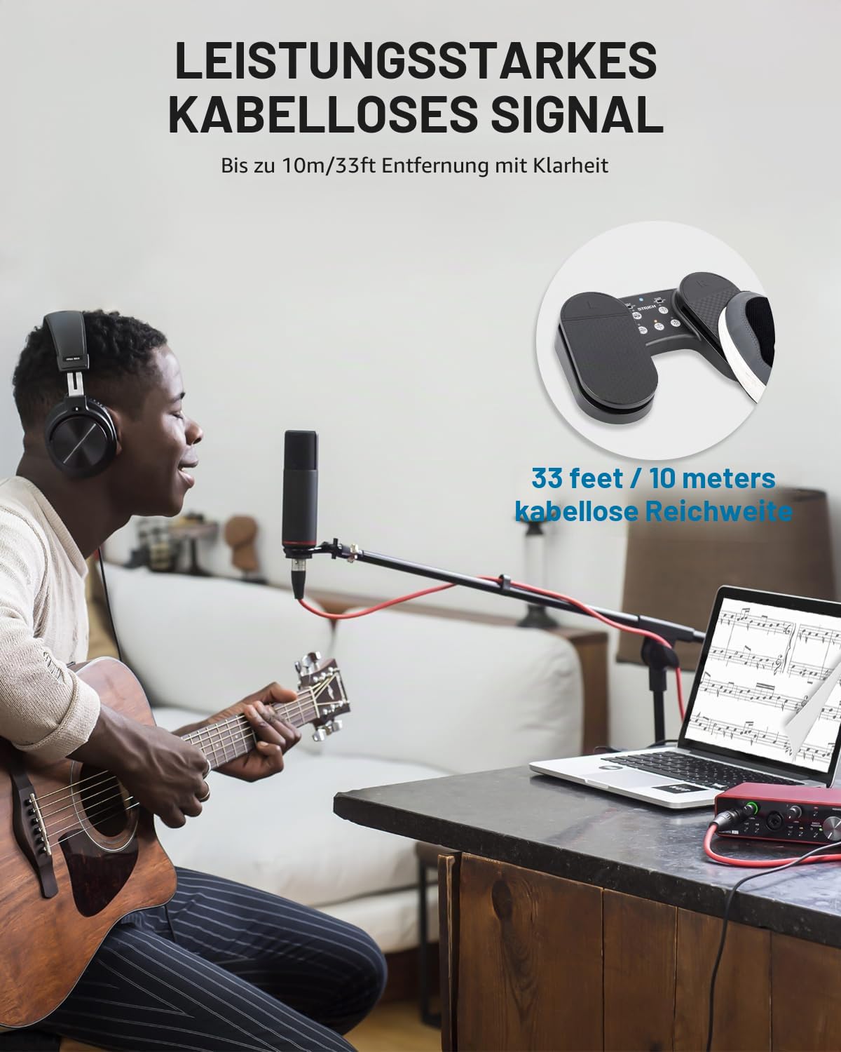 STRICH Drahtloser Page Turner Pedal für iPad, Wiederaufladbares Musikseitenumblätter-Pedal, 5 Modi, USB Lautloses Fußpedal für Tablets, iPad Pro, Instrumente Spielen, PC, SPT-10