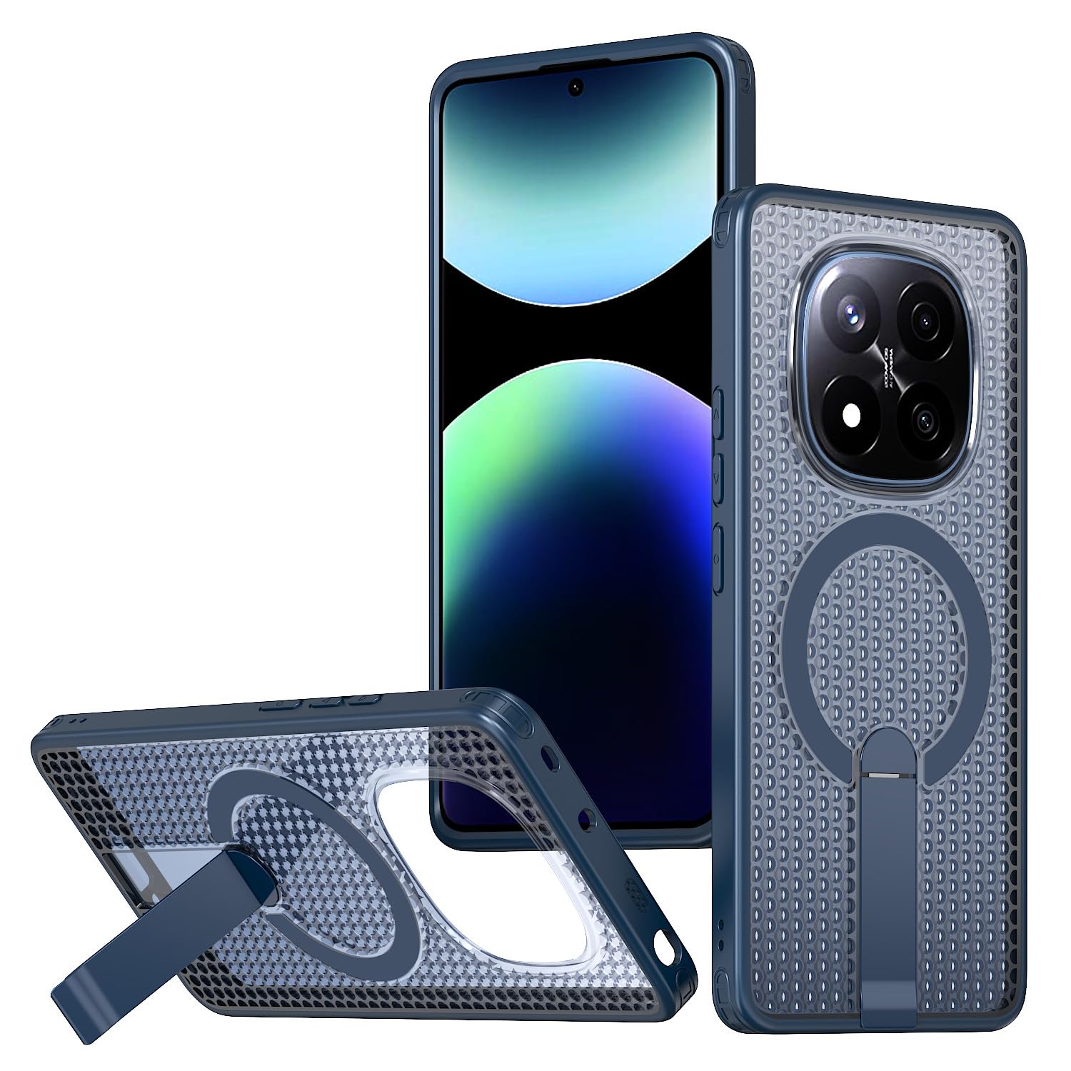 Coque Xiaomi Poco M6 Pro 4G silicone bleu marine antichoc avec support - 8