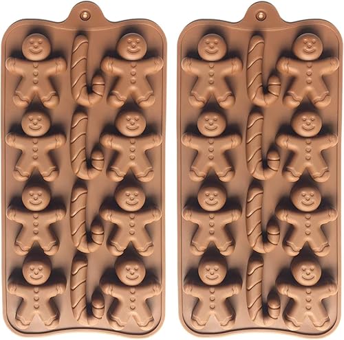 Molde de silicona para chocolate con forma de bastón de jengibre para hombre, 2 unidades-12 cavidades, molde de silicona de Navidad para hornear,