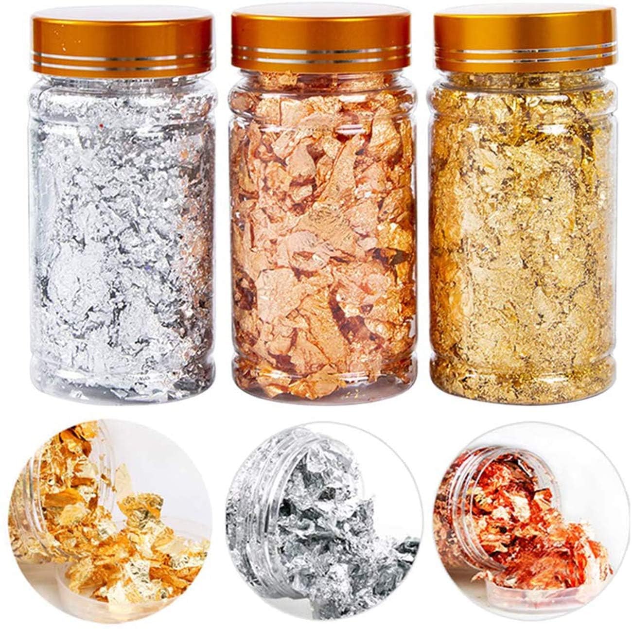 Khazna Bottles Gold Leaf Flakes, 3g Gold Flakes Decorative Dishes,Pure Gold Leaf for Nail Arts, Paintings, DIY Crafts, Resin Arts, Makeup Decoration