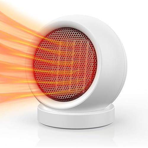 Space Heater,600W Energy Efficient Desk Heater for Indoor Use,PTC Ceramic Fast Heating Electric Desktop Heater for Home Bedroom Office Desk White