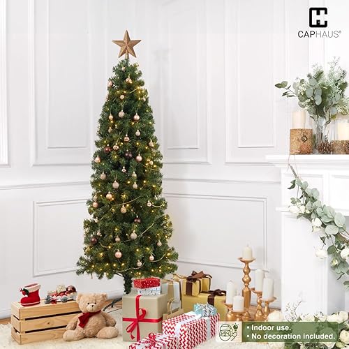 Miniatura 7 de Fencer Wire Árbol de Navidad artificial preiluminado de 6 pies con 250 luces LED, árbol de Navidad delgado de alta calidad con 618 puntas de ramas