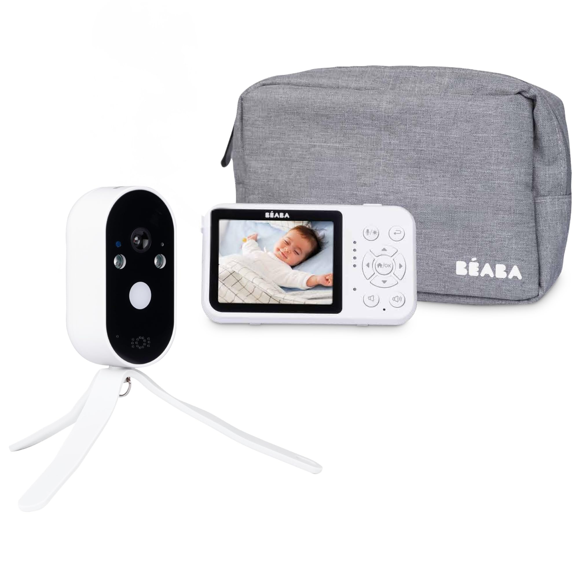 Béaba, Vigilabebés Vídeo Sin WiFi – Cámara con Batería 36h, Pantalla 2,8”, Visión Nocturna, 0 Ondas, VOX, Luz Nocturna, Walkie-Talkie, Soporte Flexible, Vigilabebés Portátil, Zen Travel, Blanco