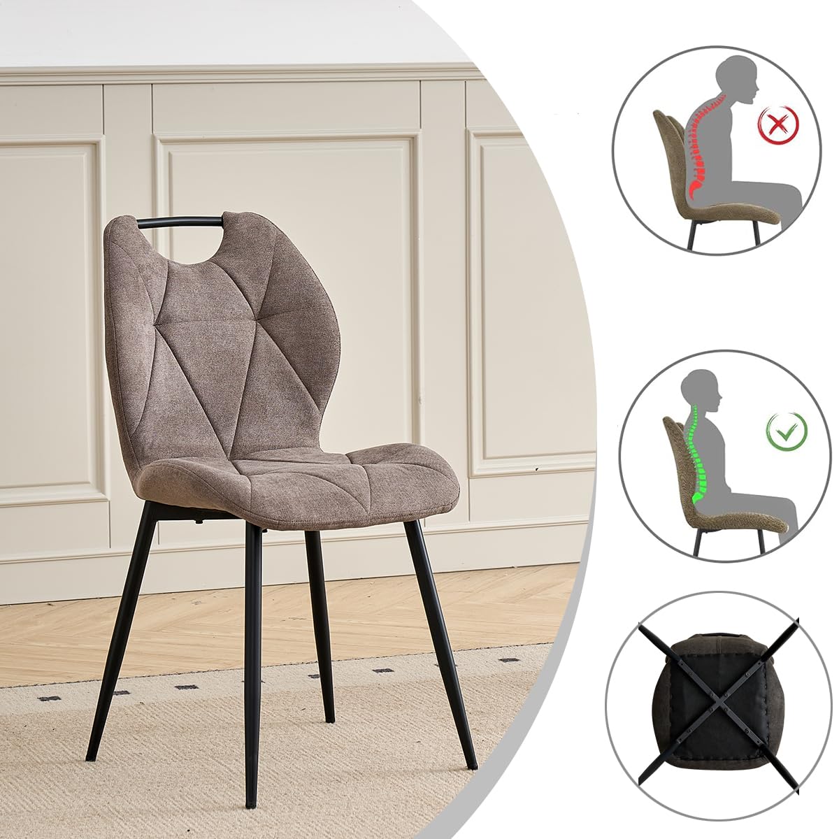 GrandCA HOME Set Tavolo e Sedie da Pranzo da 5 Pezzi, Tavolo Quadrato da 140 cm, 4 Sedia Imbottita in Lino, Adatto per Cucine, Sale da Pranzo e Soggiorni (Legno Chiaro + Marrone)