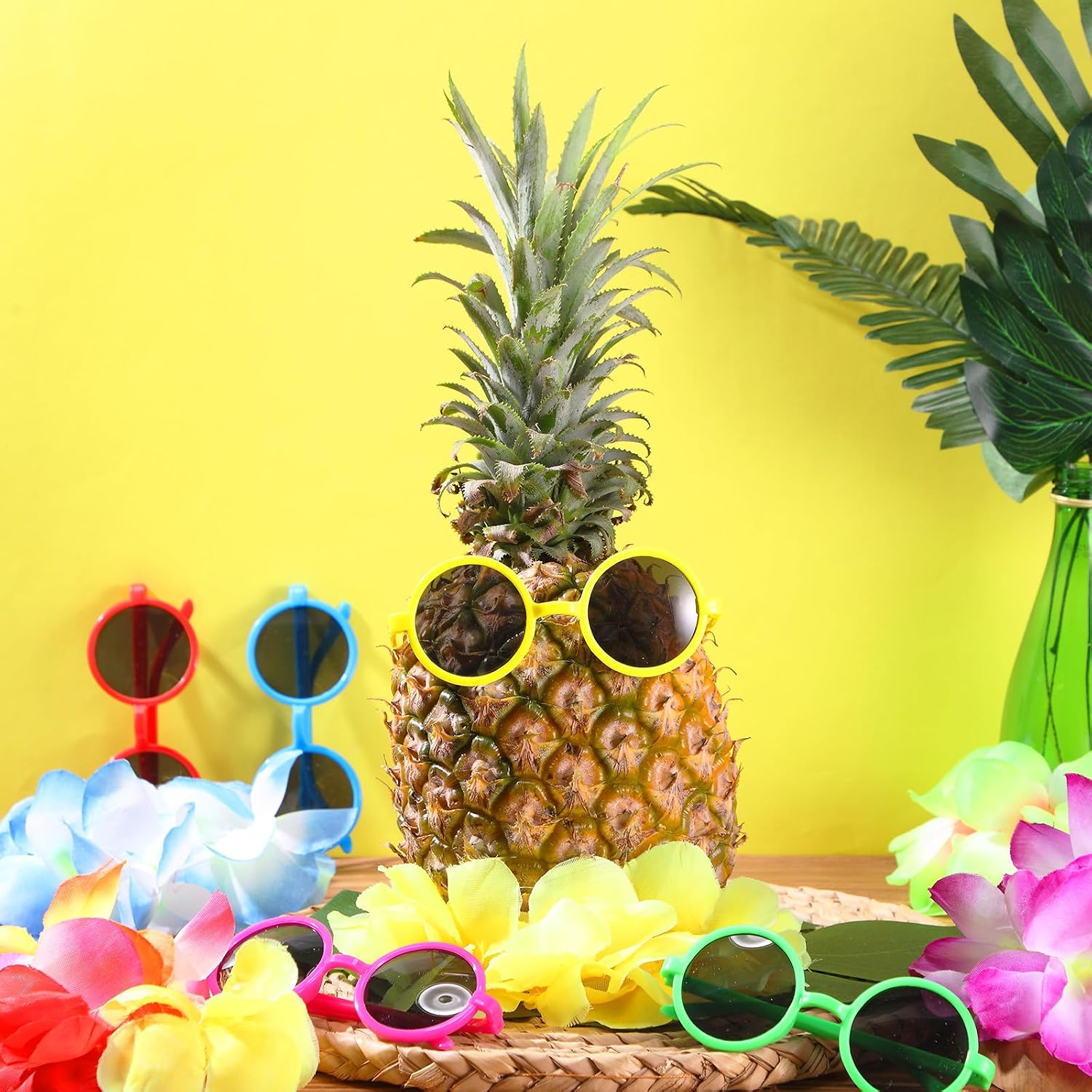 6 Sets Pineapple Table Centerpieces Hawaiian Party Sunglasses Luau Table Decorations Tropical Decor for Beach Summer Party(Flower)