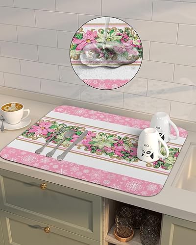 Miniatura 4 de Tapete de secado de platos de Navidad para encimera de cocina, manteles individuales absorbentes de secado rápido, tapetes escurridores de platos
