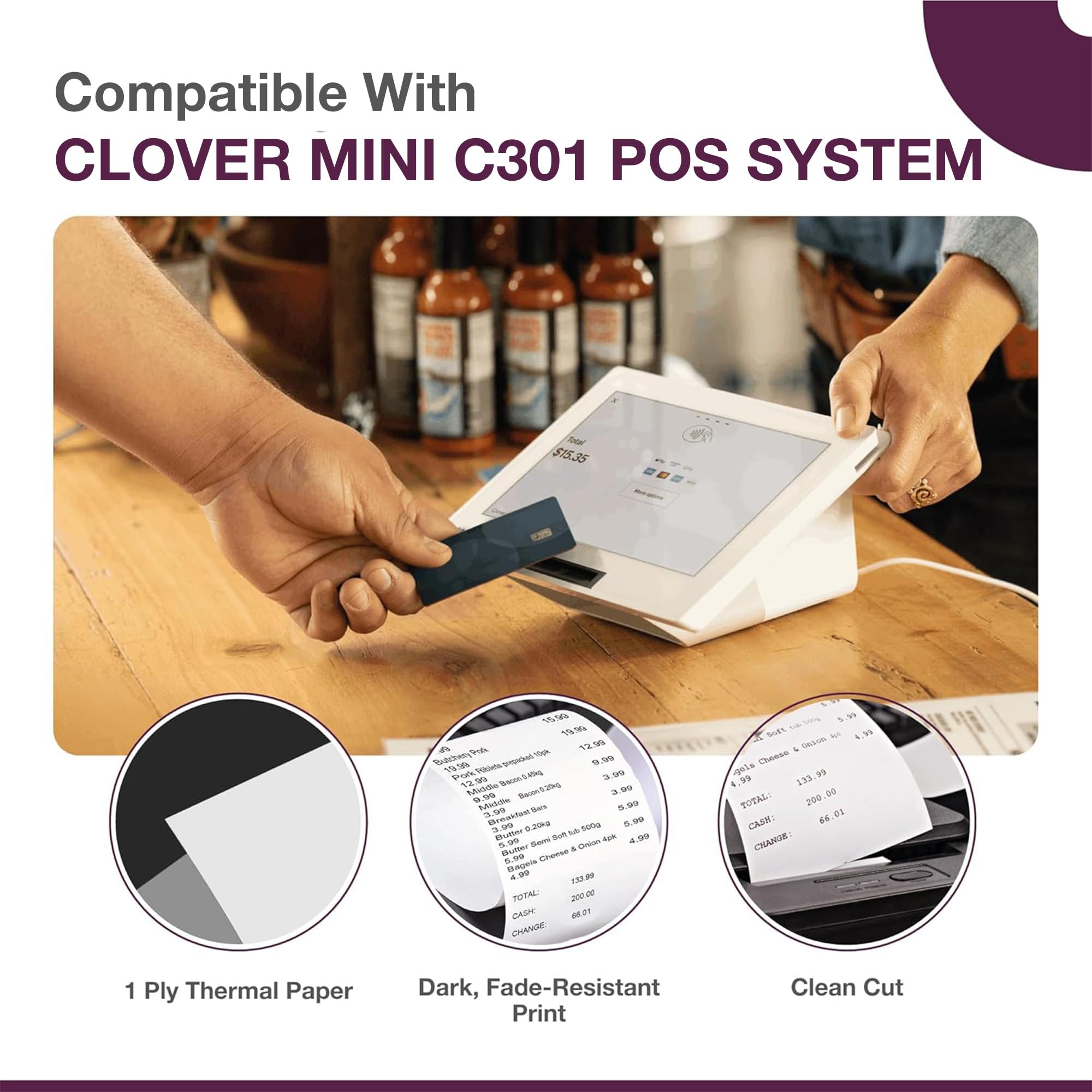 Papel térmico de 2 1/4 x 85-55 GSM, 50 rollos de papel multiusos para recibos POS, papel blanco para tarjetas de crédito para alta demanda de impresión