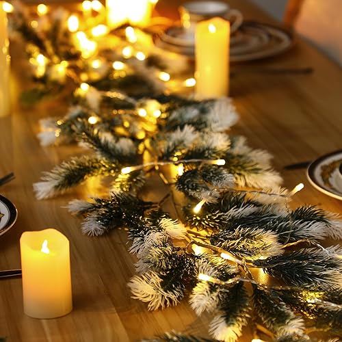 Miniatura 5 de Glitinsel Guirnalda de pino artificial de Navidad de 6 pies con luces, guirnalda de pino de cedro de invierno para Navidad, vacaciones, temporada de