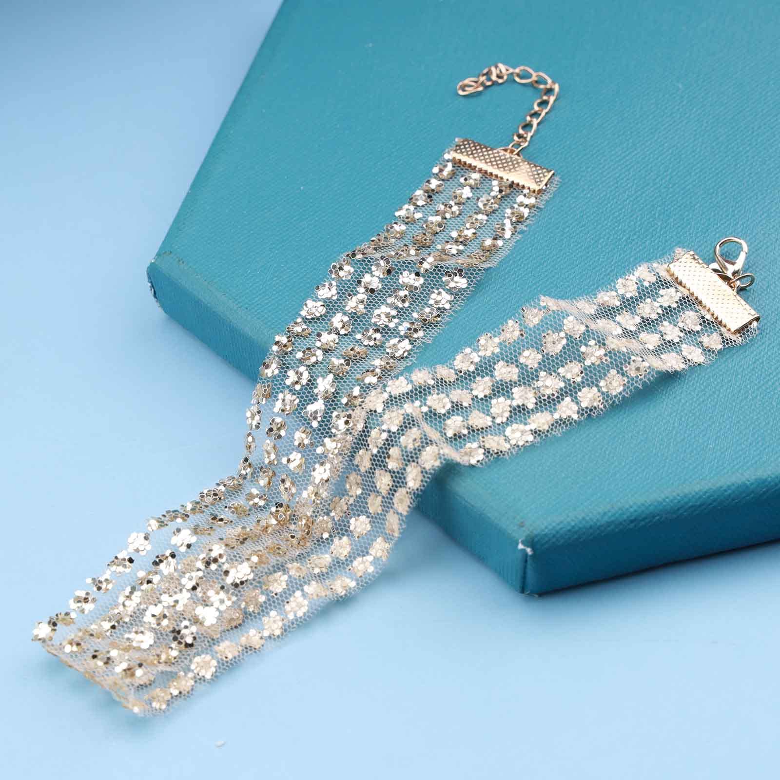 Amazon.com: Allereyae Shining Lace Glitter Choker Wide Glitter 