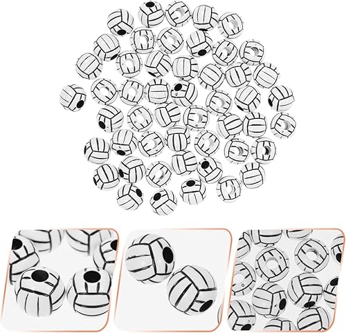 Miniatura 7 de 50 cuentas de silicona de 0.59 pulgadas (0.591 in), cuentas de voleibol acrílicas, cuentas deportivas de agujero grande, cuentas redondas sueltas