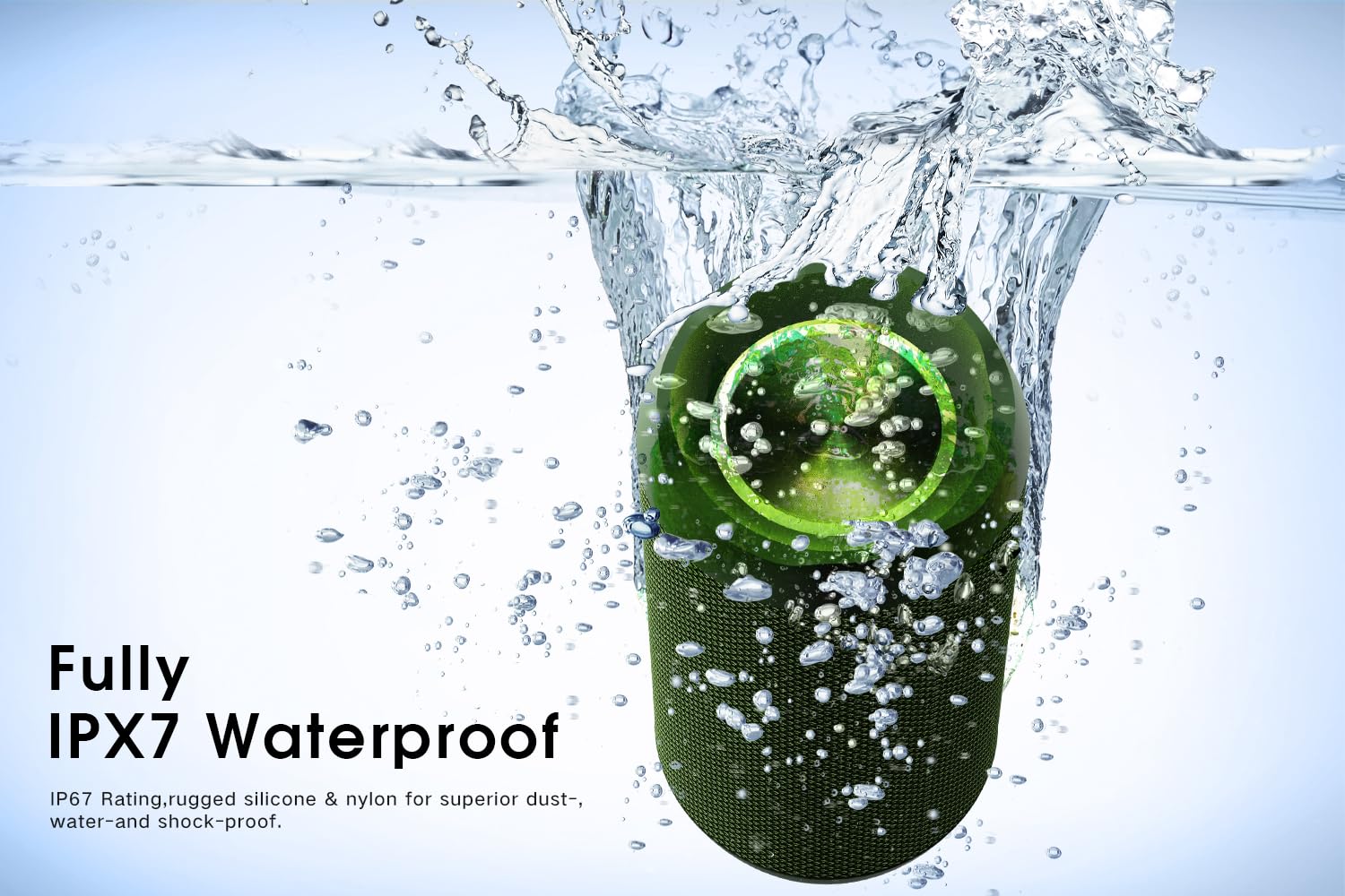 EDUPLINK waterbestendige draagbare bluetooth-luidspreker — 20W draadloze luidspreker voor 20 uur afspelen, TWS dual, rgb-verlichting en TF sleuf — perfect voor strand en zwembad, groen