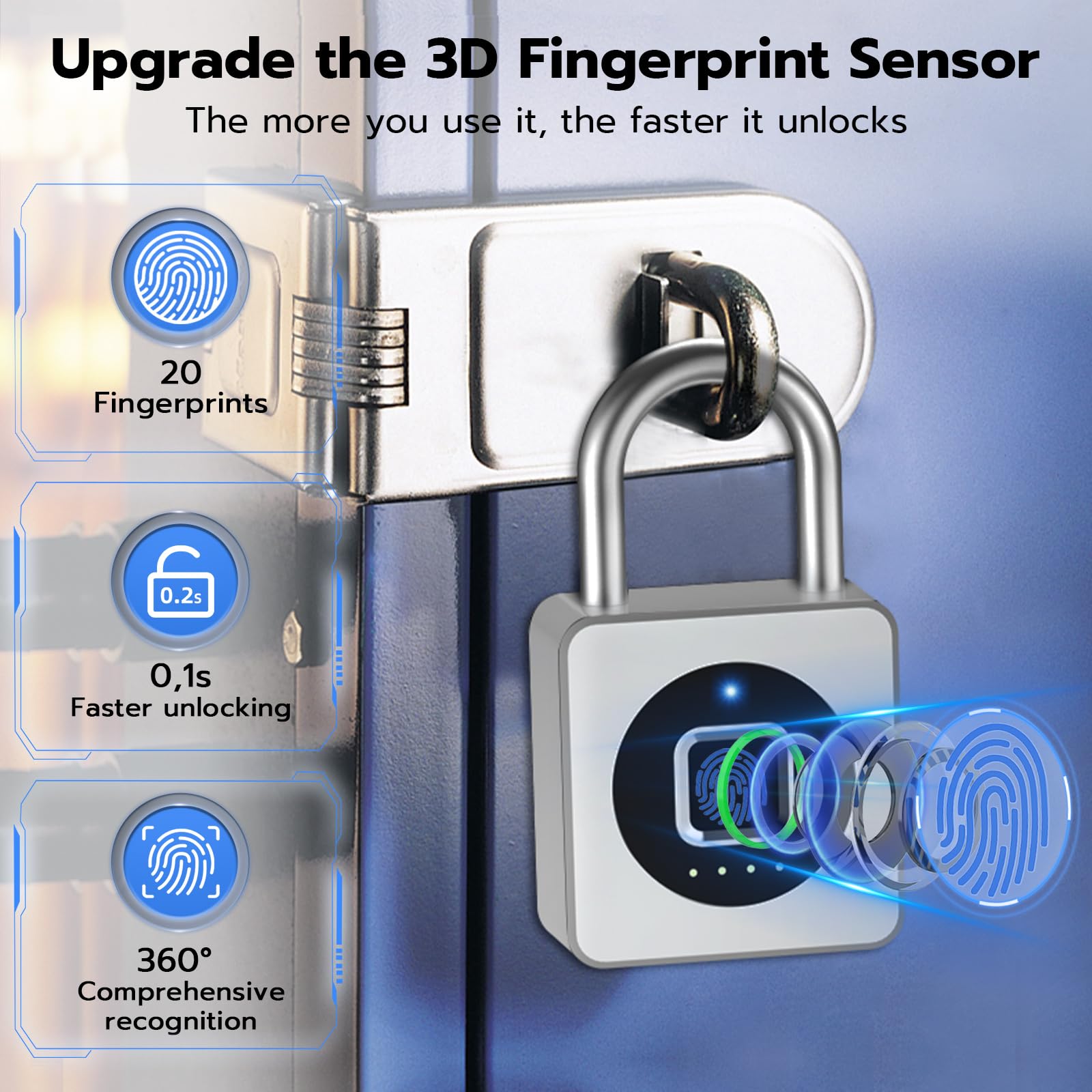 Eseesmart Cadenas à empreintes digitales, combinaison biométrique, cadenas sans clé, verrouillage de charge USB, serrure de gym pour casier, bagages, valises