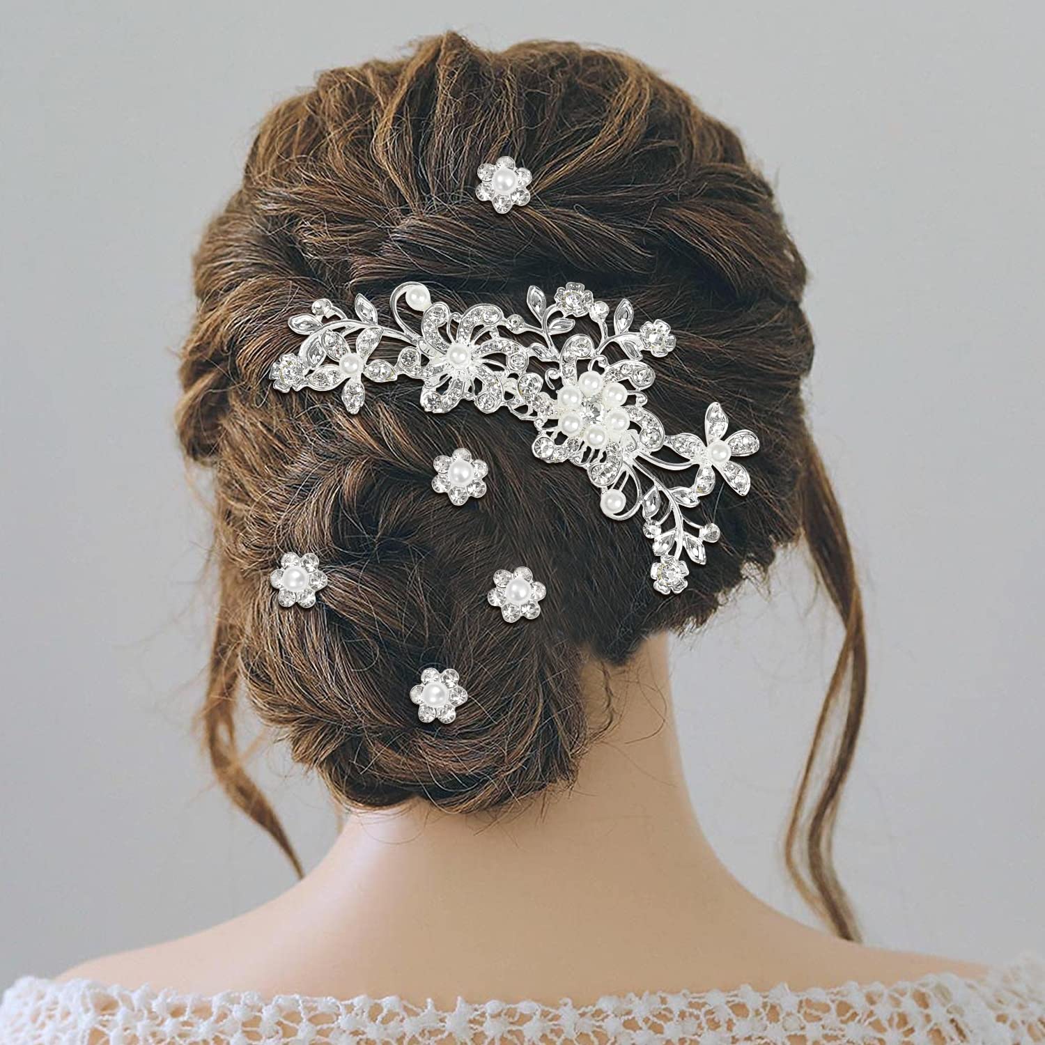 Cinaci 36 Pack Sparkly Silver Rhinestone Pearl Flower Butterfly Bridal Hair Side Combs+U-shaped & Twist Crystal Hair Pins Clips Wedding Headpieces Prom Accessories for Women Girls Brides Bridesmaids - Image 3