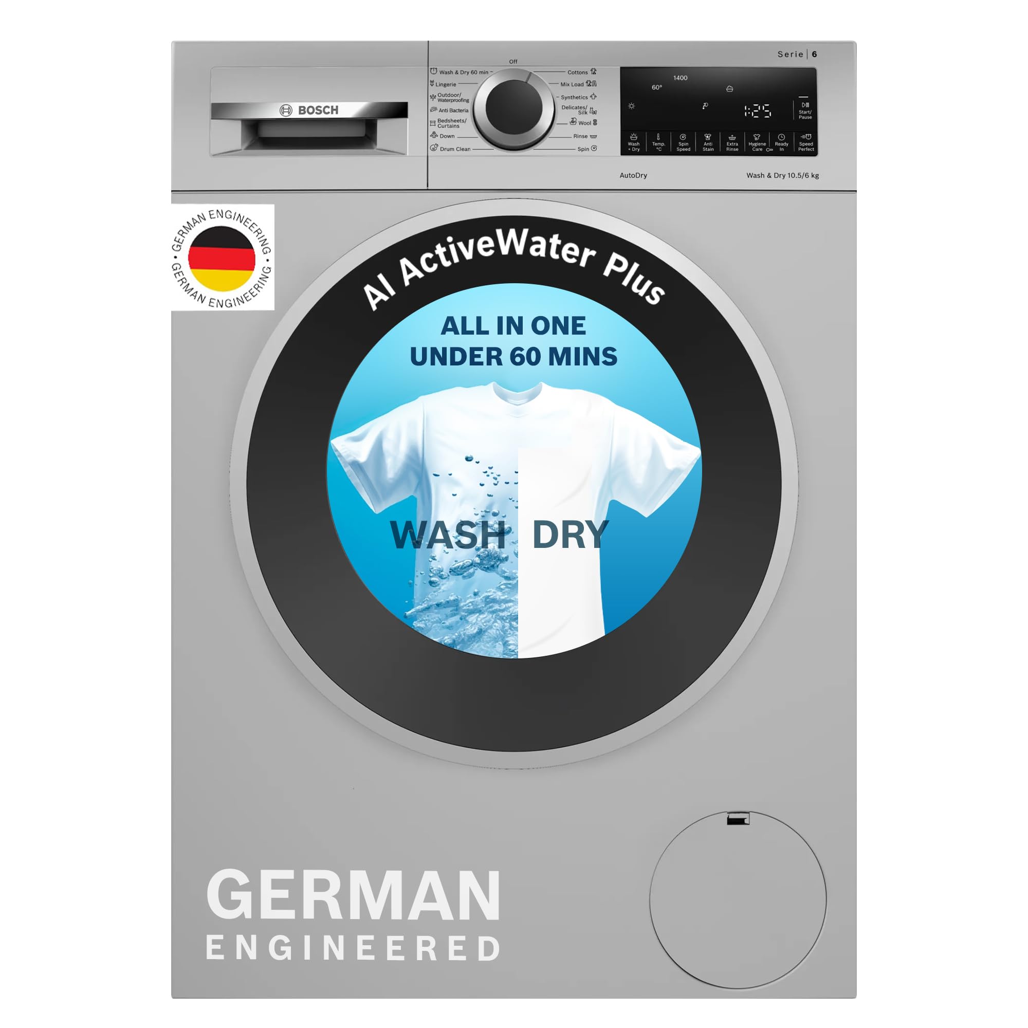 Bosch 10.5/6 KG Inverter Fully Automatic Front Load Washer Dryer with LED TOUCH DISPLAY (WNA264U9IN,Silver) (B0C7CSXHZY) Amazon Price History, Amazon Price Tracker