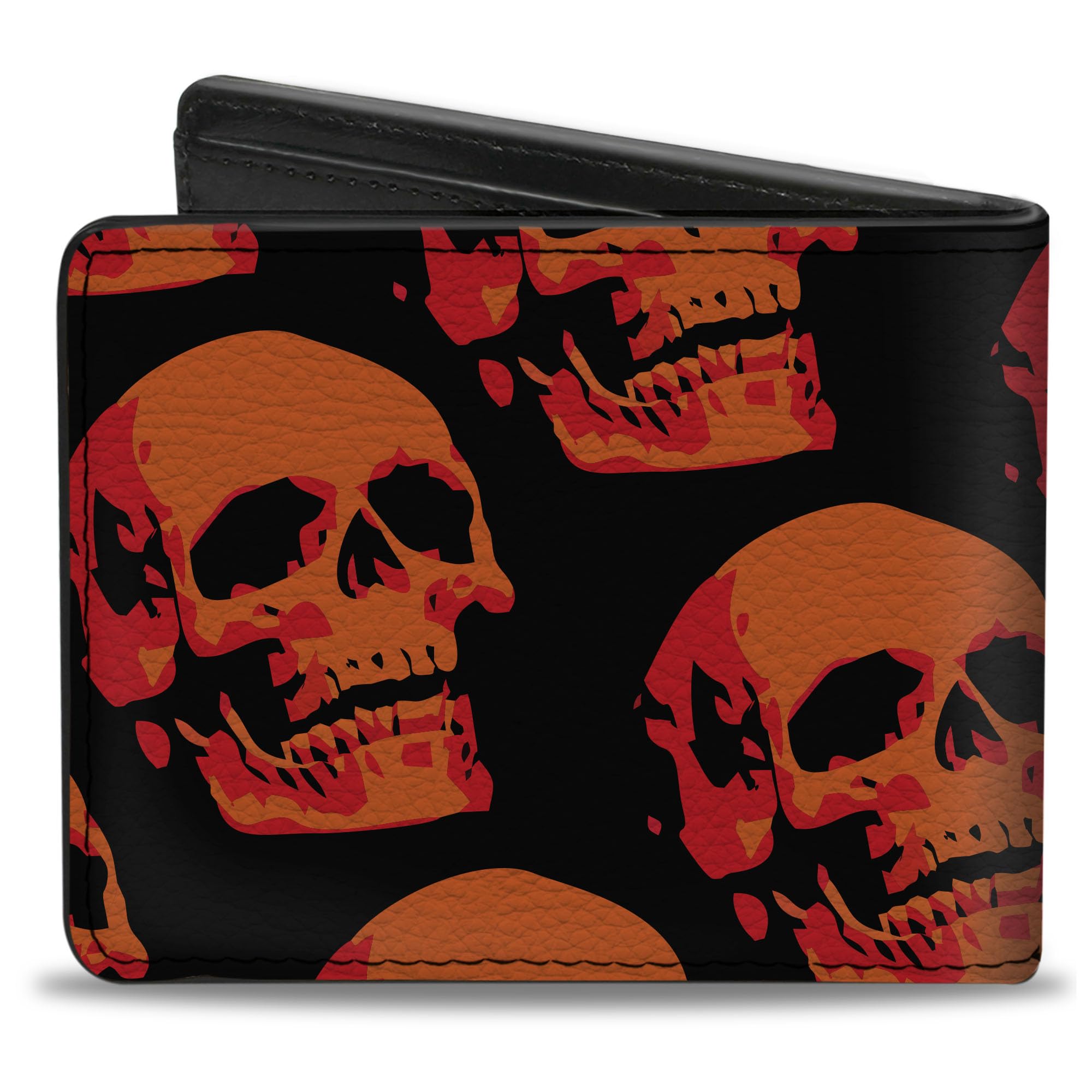 Buckle-Down Men's Wallet, Bifold, 3D Skulls Repeat Black Reds, Vegan Leather, Multi, 4.0