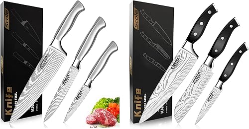 SCOLE Juego de cuchillos de chef Juego de cuchillos de cocina ultra afilados de 3 piezas mango triple remache juego de cuchillos de cocina ultra