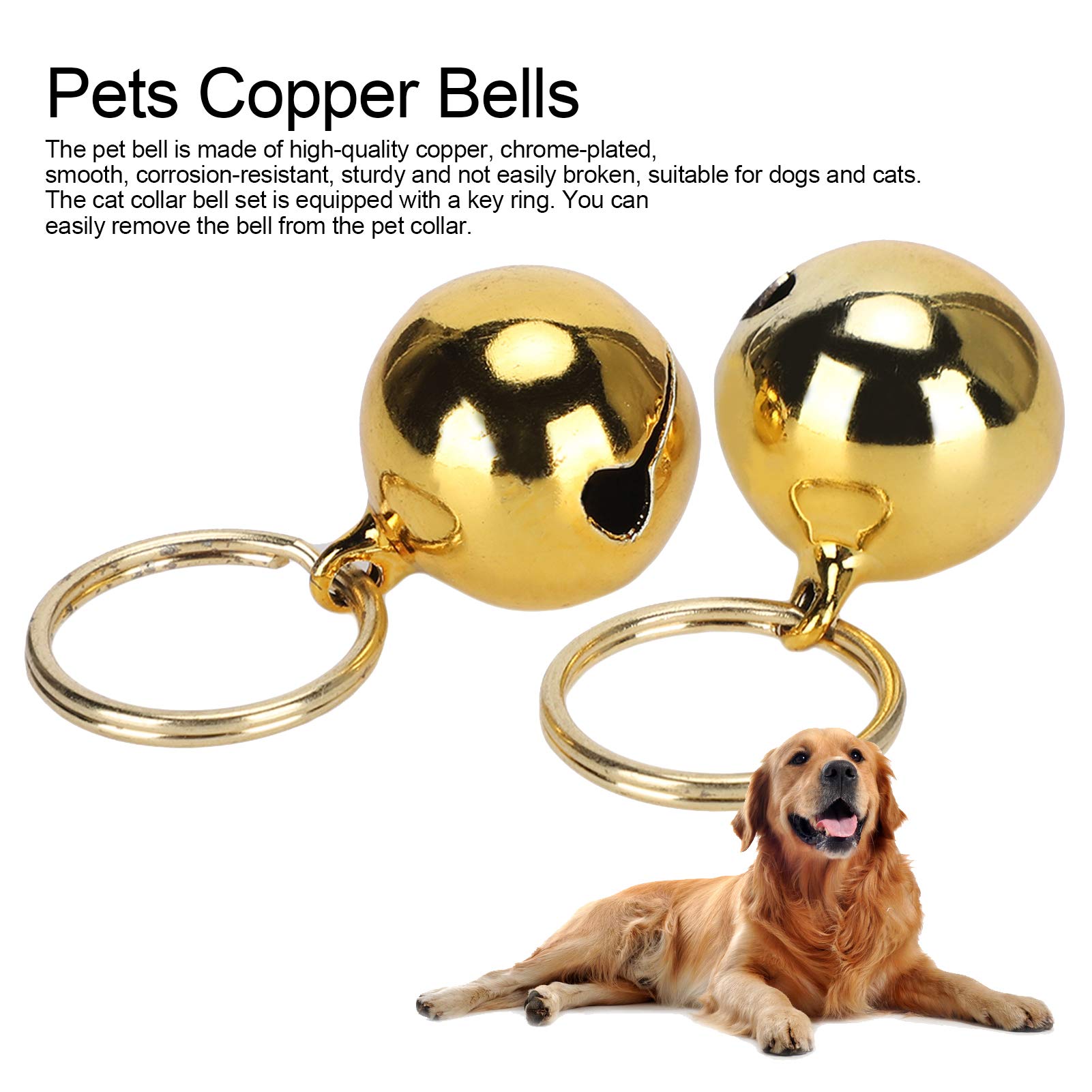 2PCS Extra Loud Cat Dog Bells, Crisp Sound Round Cat Bell for Dog Collar Charm Training Pet Pendant Accessories(gold)