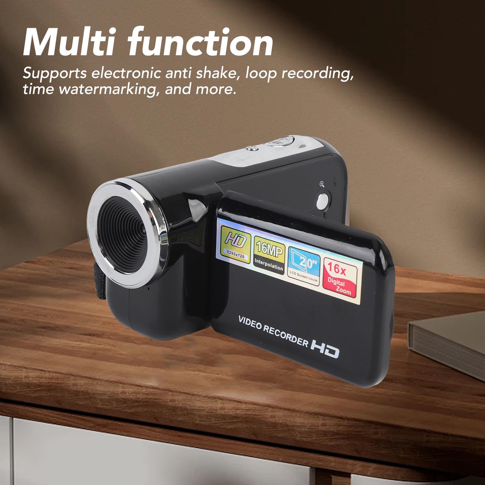 Digitale Videokamera DV -Camcorder, 1080p 16 MP 2 Zoll LCD -Bildschirm, Anti -Shake, 16 -Fach Digitaler Zoom, für Reise -Vlogging (Black)