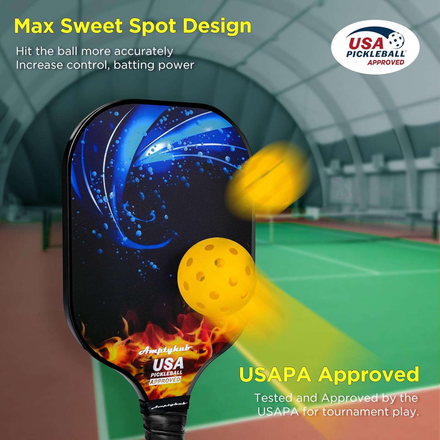 Carbon Fiber Surface Pickleball Paddles Set of 2, 2023 USAPA Approved, Polypropylene Honeycomb Core, Anti-Slip Sweat-Absorbing Grip, 2 Paddles, 2 Indoor Pickleball & 2 Outdoor Pickleball, 1 Carry Bag - Image 3