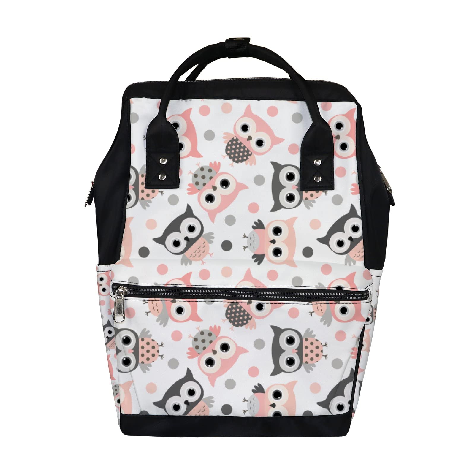 Cute Pink Grey Cartoon Owls Diaper Bag Backpack Waterproof Backpack Baby Nappy Changing Bag for Travel Large Capacity Durable and Stylish for Woman