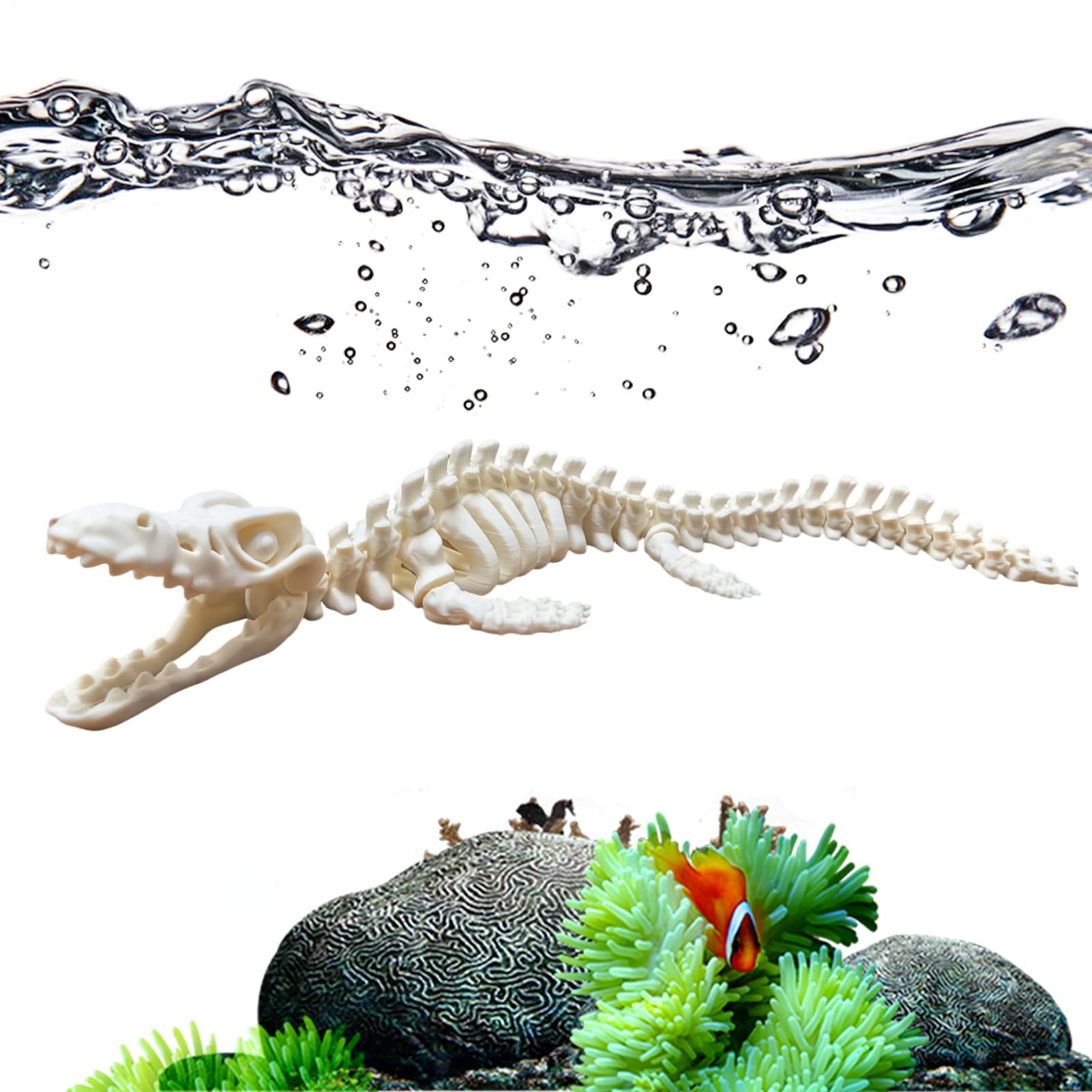 3D Printed Mosasaurus - Articulated Collectible Figurines & Skeleton Toy | Prehistoric Dinosaur Display For Home, Bathroom, Closet, Nursery, Bedroom, Desktop, Bookshelf, Table & Counter Decor