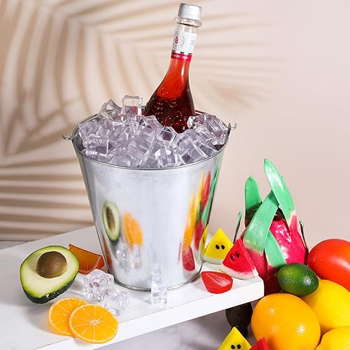 Miniatura 6 de 12 juegos de cubos galvanizados con pinza y cuchara, incluye 12 cubos de cerveza de 7 pulgadas y 100 onzas, cubos de hielo de metal con asa, 6