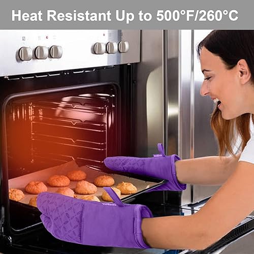 Miniatura 90 de KEGOUU Juego de 6 manoplas para horno y soportes para ollas, guantes para horno de cocina, resistentes al calor, 500 grados, extra largos, Azul cielo