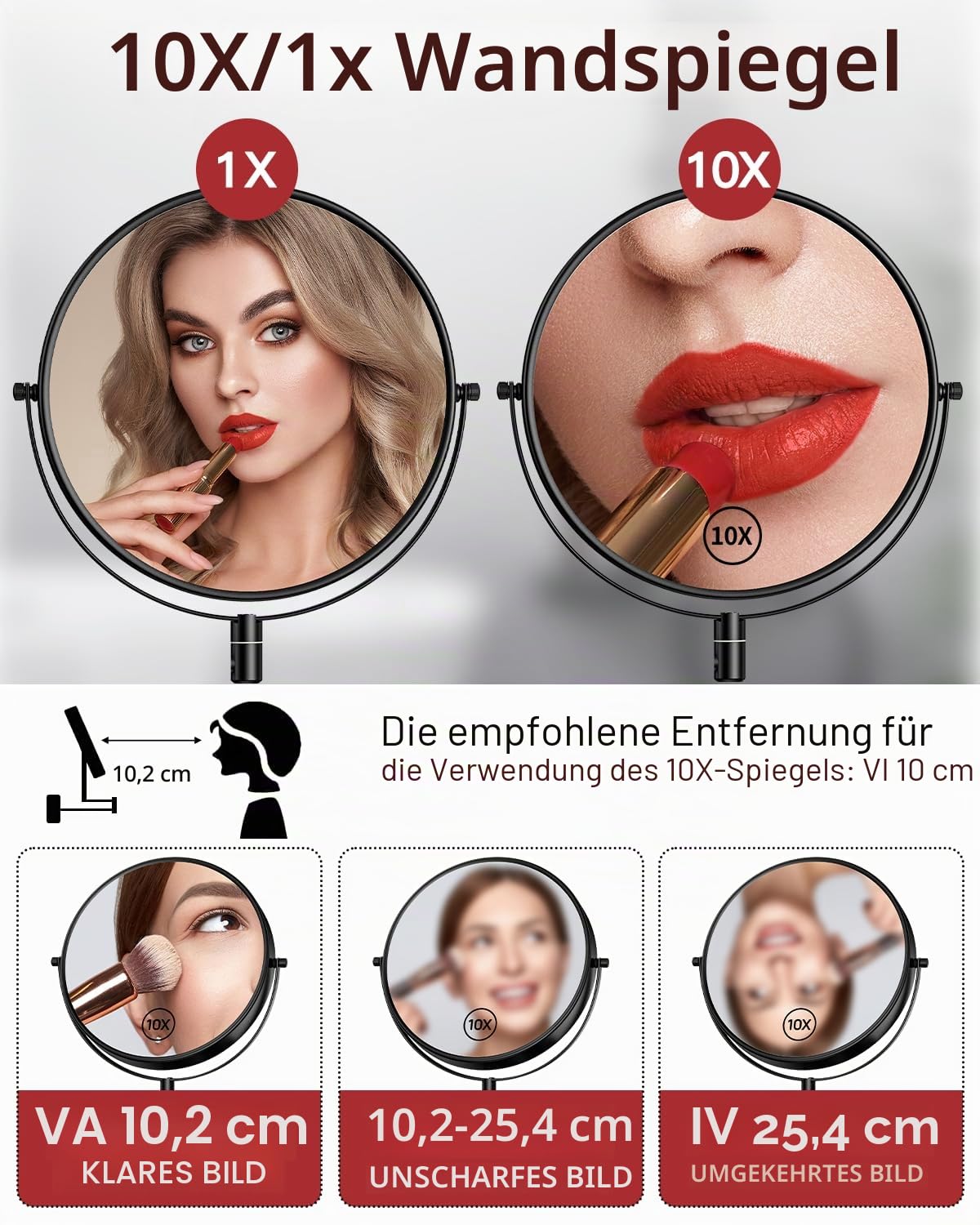 Gospire Kosmetikspiegel Wandmontage 9 Zoll Doppelseitiger Wandspiegel Rasierspiegel Schminkspiegel mit Normal und 10 Fach VergroBerung,360°Schwenkbar,verchromt für Badezimmer, Kosmetikstudio,Hotel