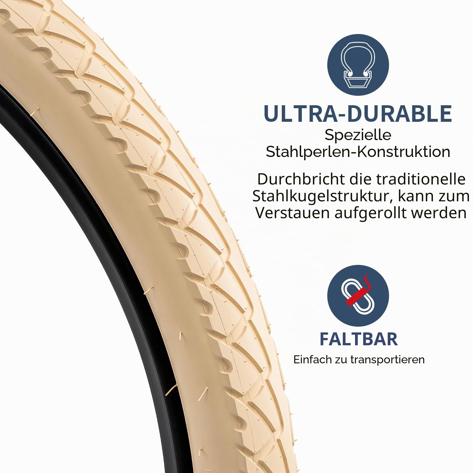 YunSCM 2PCS Faltbar 26 Zoll Reifen 26x2.10 Mantel 54-559 kompatibel Citybikes, Rennräder 26x2.0 26x2.10 26x2.125 Fahrradreifen | weißer/Beiger Reifen